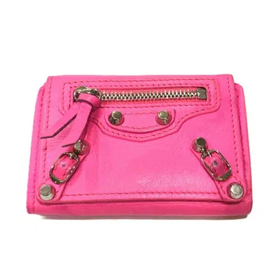 Pre-owned Balenciaga Pink Leather Wallet (tri-fold) ()