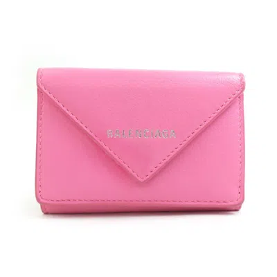 Pre-owned Balenciaga Pink Leather Wallet (tri-fold) ()