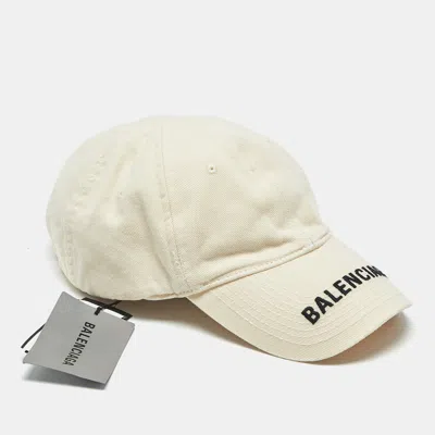 Pre-owned Balenciaga Pink Logo Cotton Distressed Baseball Cap L In White