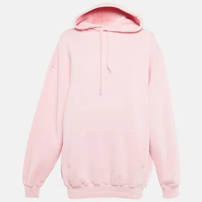 Pre-owned Balenciaga Pink Logo Print Cotton Hooded Sweatshirt Xs