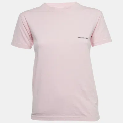 Pre-owned Balenciaga Pink Logo Print Cotton Jersey T-shirt Xs