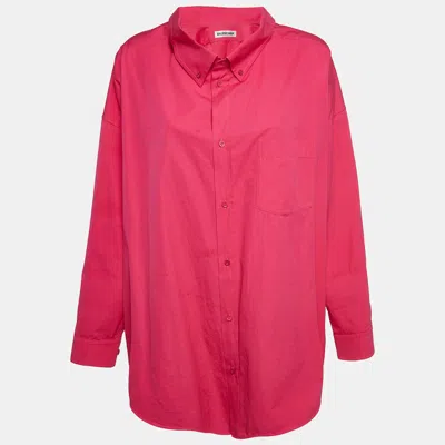 Pre-owned Balenciaga Pink Logo Print Cotton Oversized Shirt S