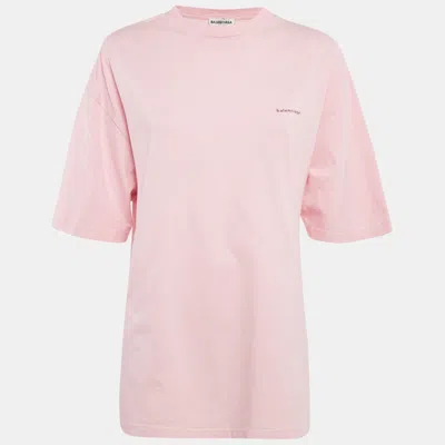 Pre-owned Balenciaga Pink Logo Print Cotton Oversized T-shirt Xs