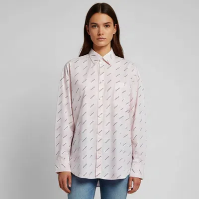 Pre-owned Balenciaga Pink Logo Print Striped Cotton Oversized Shirt M