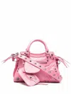 Balenciaga Pink Leather Tote Handbag With Metal Studs And Buckles For Women