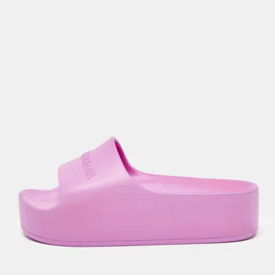 Pre-owned Balenciaga Pink Rubber Platform Chunky Slide Sandals Size 36