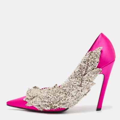 Pre-owned Balenciaga Pink Satin Crystal Embellished Pumps Size 38