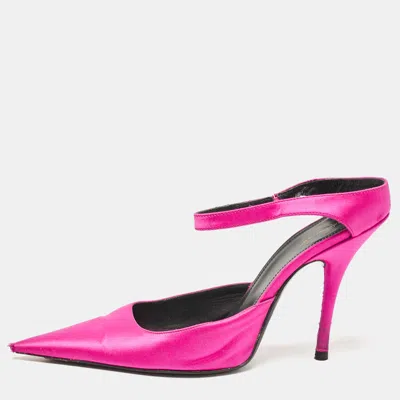Pre-owned Balenciaga Pink Satin Pointed Toe Mary Jane Pumps Size 37.5