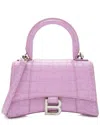 Balenciaga Pink Shiny Croc-embossed Calfskin Leather Hourglass Xs Satchel  (authentic Pre-loved) In Purple
