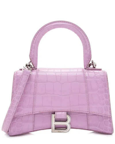 Balenciaga Pink Shiny Croc-embossed Calfskin Leather Hourglass Xs Satchel  (authentic Pre-loved)