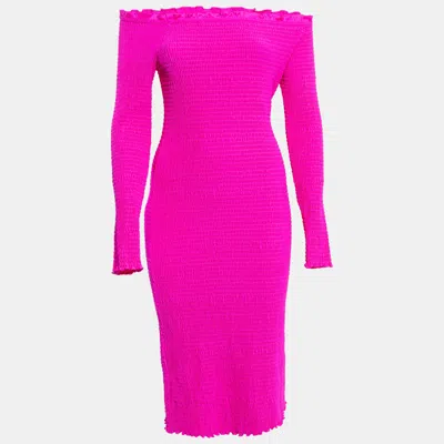 Pre-owned Balenciaga Pink Smocked Jersey Off-shoulder Bodycon Dress M