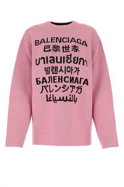 Balenciaga Pink Stretch Wool Blend Oversize Sweater In 6062
