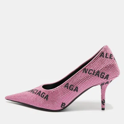 Pre-owned Balenciaga Pink Suede Crystal Embellished Knife Pumps Size 37