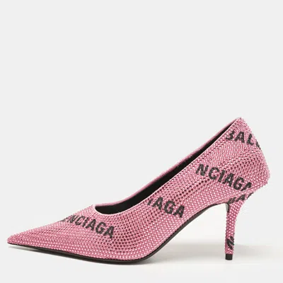 Pre-owned Balenciaga Pink Suede Crystal Embellished Square Knife Pumps Size 36