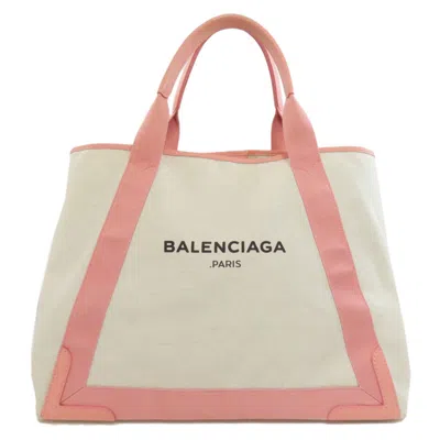 Pre-owned Balenciaga Pink White Canvas Tote Bag ()