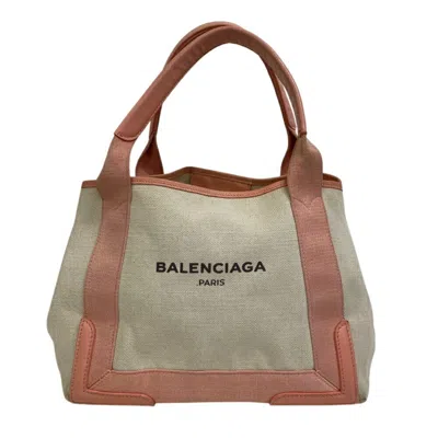 Pre-owned Balenciaga Pink White Cotton Canvas Tote Bag () In Multi