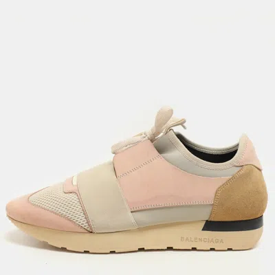 Pre-owned Balenciaga Pink/beige Neoprene And Leather Race Runner Sneakers Size 39