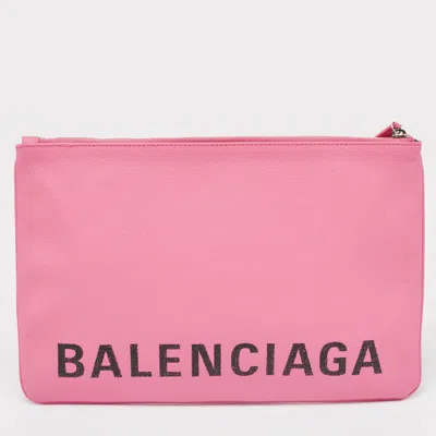 Pre-owned Balenciaga Pink/black Leather Ville Zip Pouch