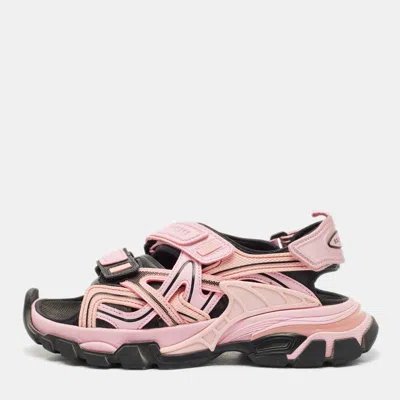 Pre-owned Balenciaga Pink/black Rubber And Faux Leather Track Sandals Size 36