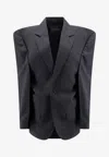 Balenciaga Cut Away Boxy Wool Blazer With Striped Motif In Gray