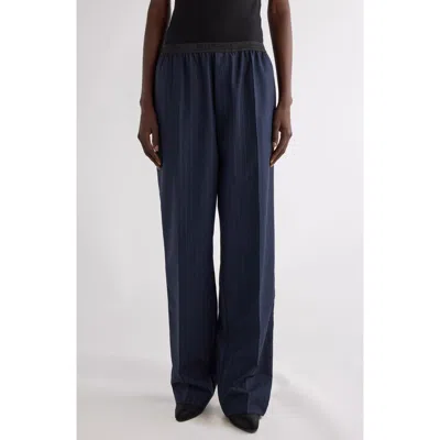 Balenciaga Pinstripe Wool Pull-on Pants In 4100 Dark Navy