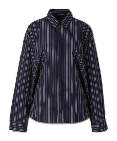 Balenciaga Pinstriped Long-sleeved Shirt In Blue