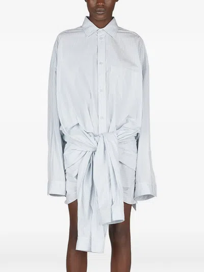 Balenciaga Pinstriped Mini Shirt Dress In White