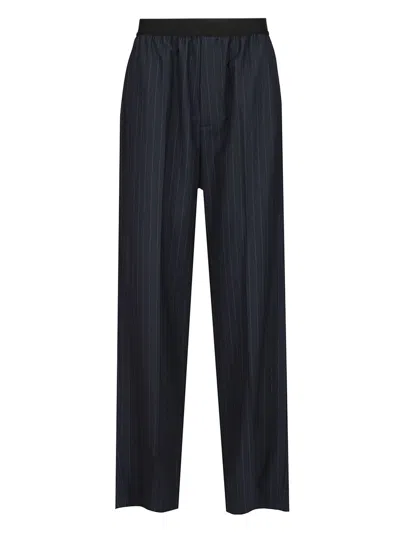Balenciaga Pinstriped With Elasticated Waist Trousers Blue In Black