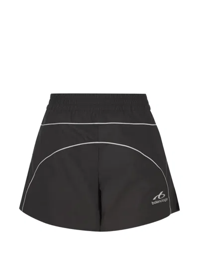 Balenciaga Piped Logo-print Shorts In Black