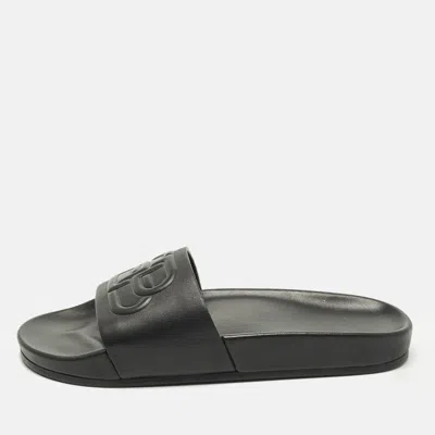 Pre-owned Balenciaga Piscine Size 39 Black Leather Flat Slide