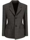Balenciaga Checked Padded Wool Blazer In Neutrals