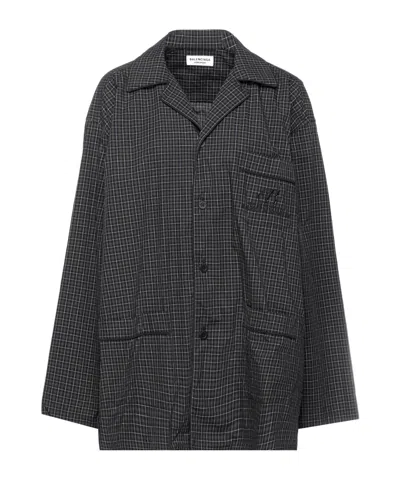 Balenciaga Plaid Long-sleeve Shirt In Gray