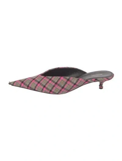 Pre-owned Balenciaga Plaid Print Mules In Grey/pink