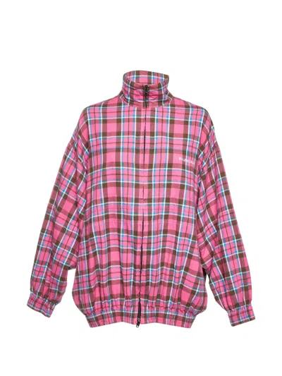 Pre-owned Balenciaga Plaid Zip-up Jacket In Pink