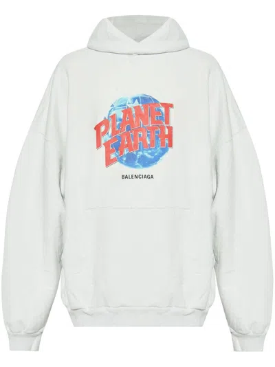 Balenciaga Planet Earth Printed Hoodie In White