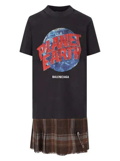 Balenciaga Women's Planet Earth Layered T-shirt Dress In Black/brown In Multi