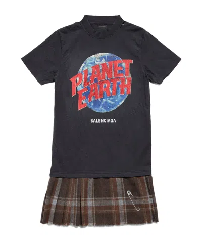 BALENCIAGA BALENCIAGA PLANET EARTH LAYERED DESTROYED T-SHIRT DRESS