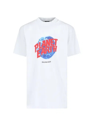 Balenciaga Men's Planet Earth Oversized T-shirt In White