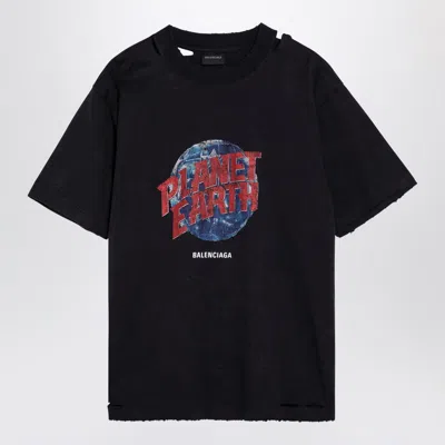 Balenciaga Planet Earth Oversize T-shirt Washed In Black