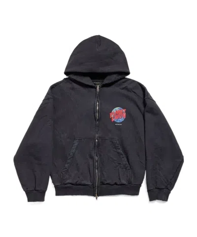 Balenciaga Planet Earth Zipped Hoodie In Black
