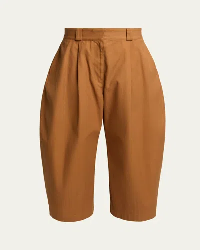 Balenciaga Pleated Barrel-leg Ankle Bermuda Pants In Brown