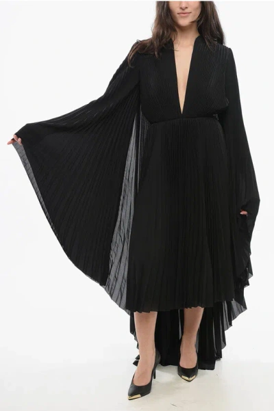 Balenciaga Pleated Cape Dress In Green