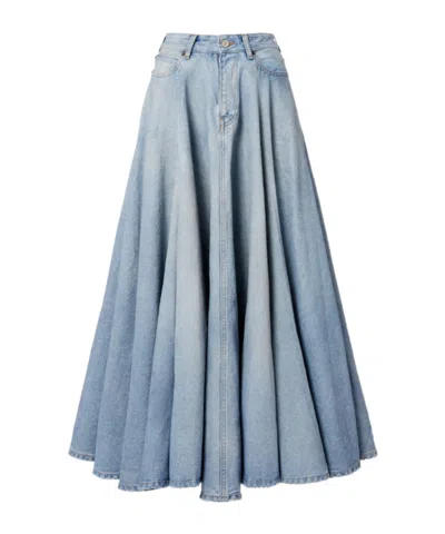 Balenciaga Pleated Denim Midi Skirt In Multi