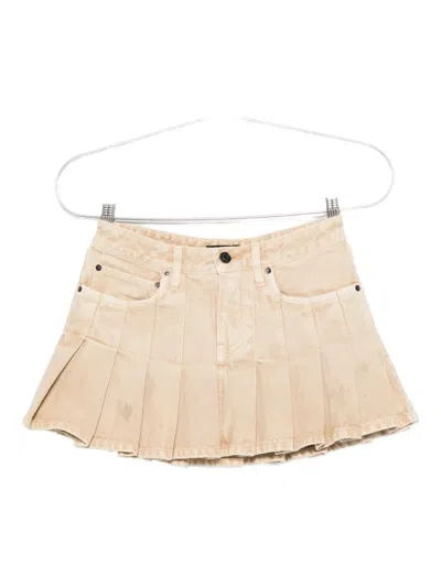Balenciaga Pleated Denim Mini Skirt In Neutral