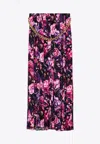 Balenciaga Pleated Floral Print Maxi Skirt In Purple