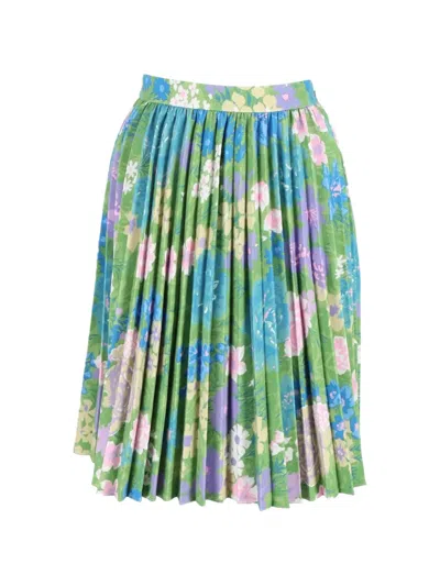 Pre-owned Balenciaga Pleated Floral-print Skirt In Green