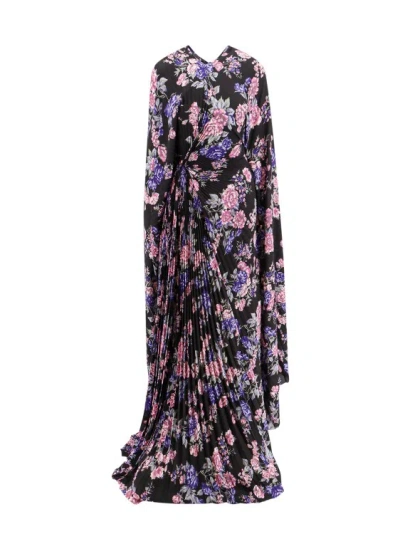 BALENCIAGA PLEATED JERSEY DRESS WITH FLORAL PRINT