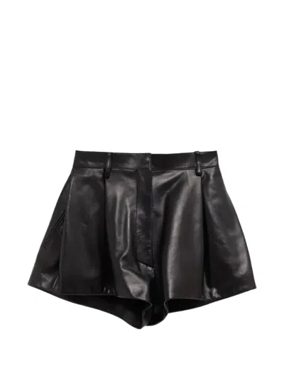 Balenciaga Pleated Leather Shorts In Black