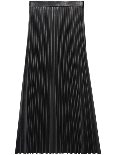 Balenciaga Pleated Leather Skirt For Women In Black