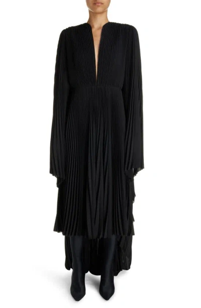 Balenciaga Pleated Long Sleeve Caftan Dress In Black